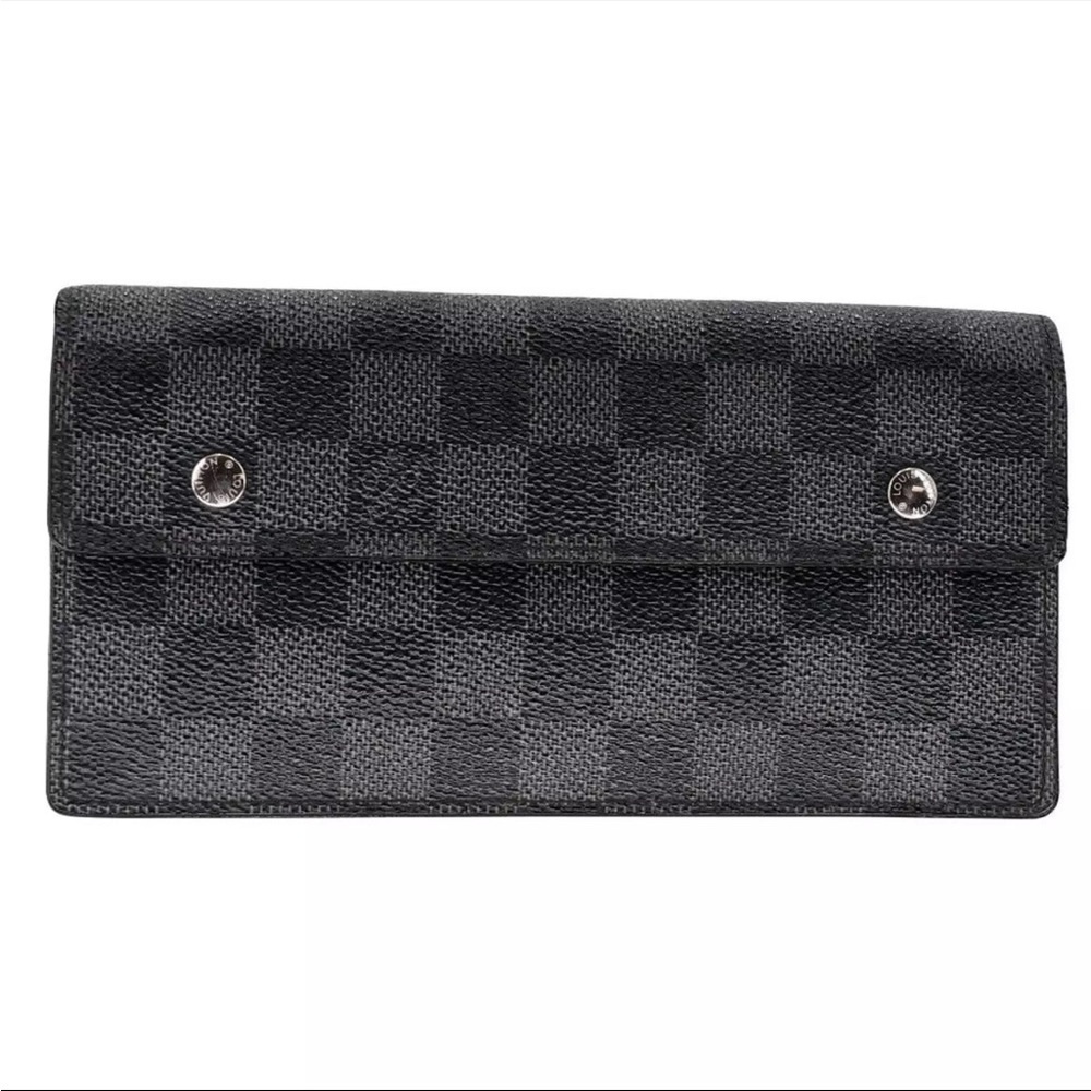 Authentic Louis Vuitton Damier Graphite Accordion Long Snap Wallet Y.N. Initials